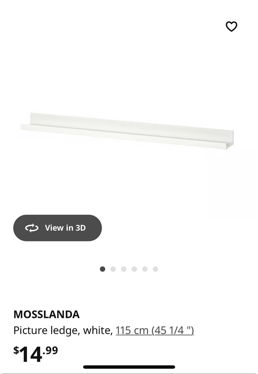IKEA Mosslanda Picture Ledge - White, 45 inch