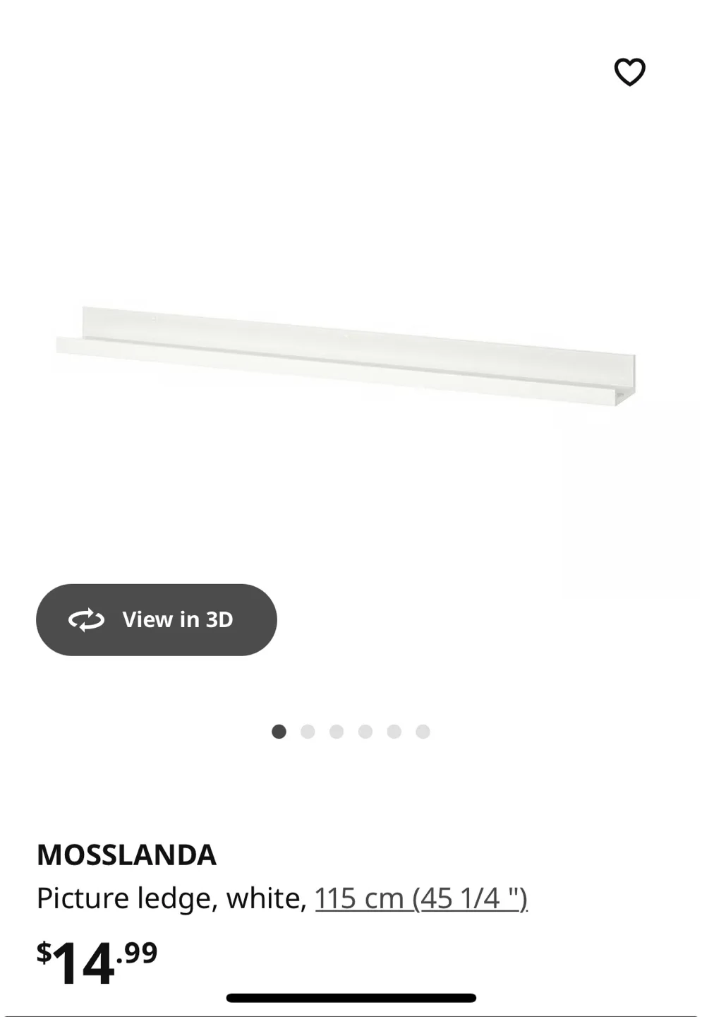 IKEA Mosslanda Picture Ledge - White, 45 inch thumbnail