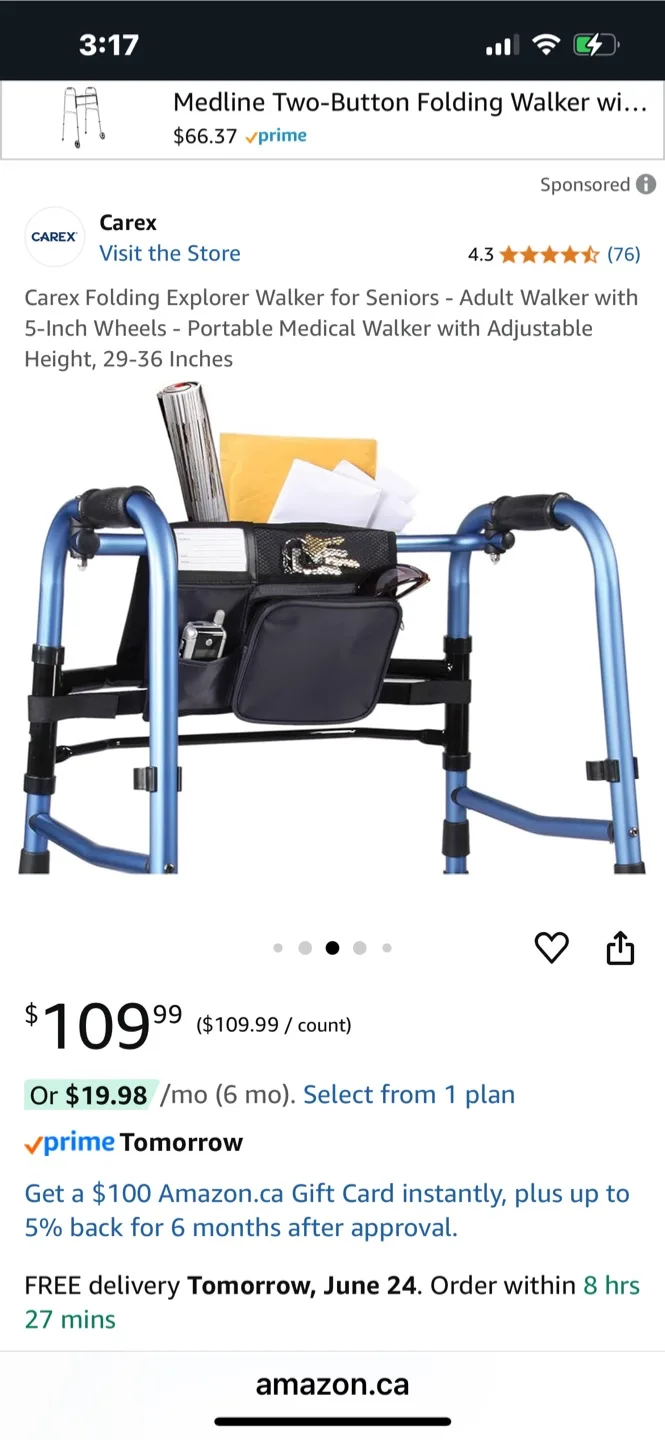 NEW Carex Explorer Folding Walker with Wheels - Blue image indicator(4)