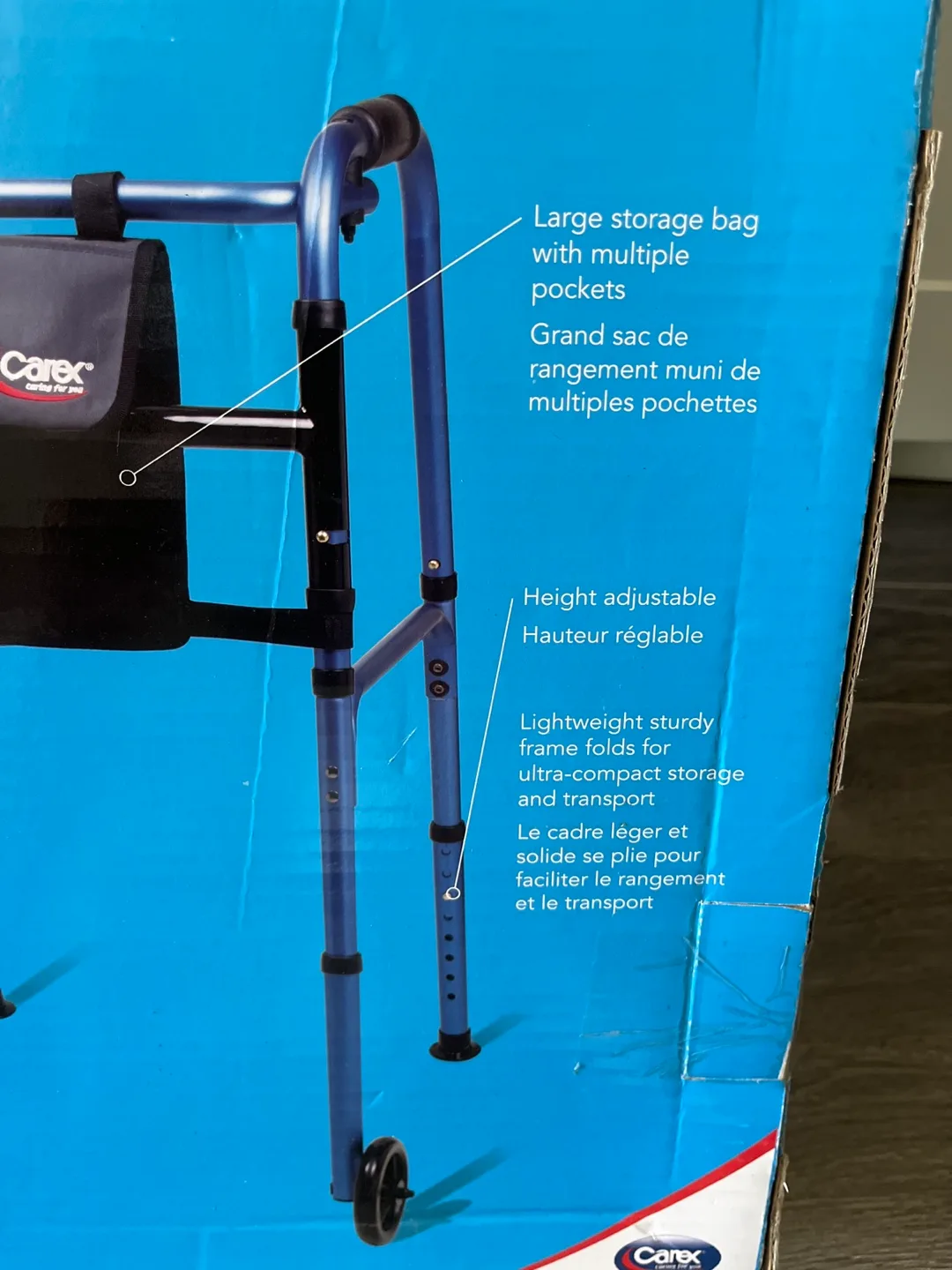 NEW Carex Explorer Folding Walker with Wheels - Blue image indicator(2)