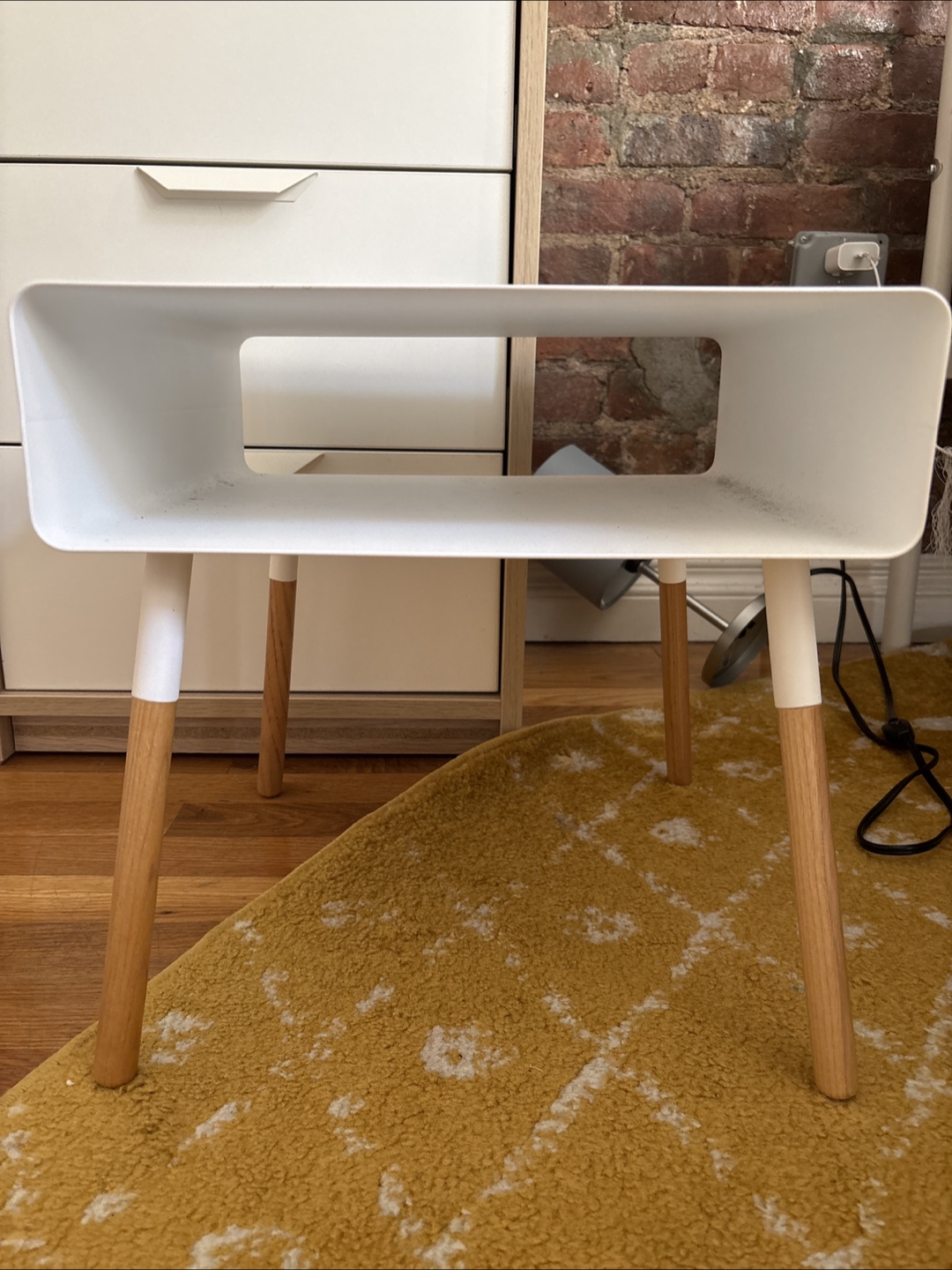 White Side Table with Wooden Legs
