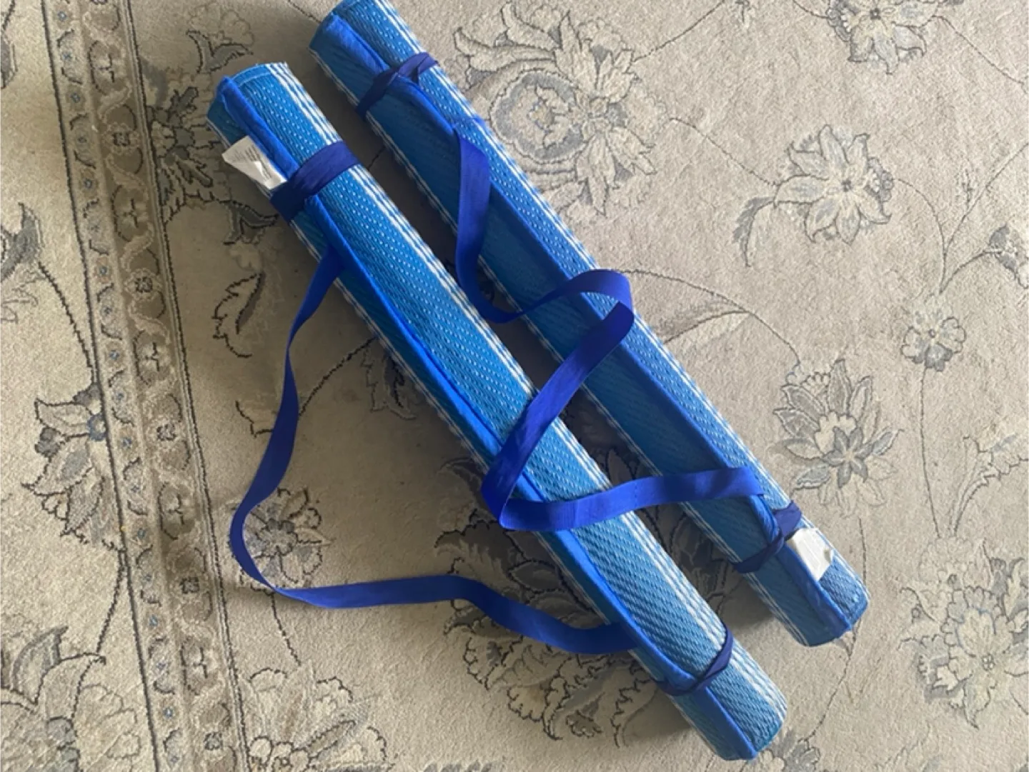 Blue & White Striped Woven Mat thumbnail