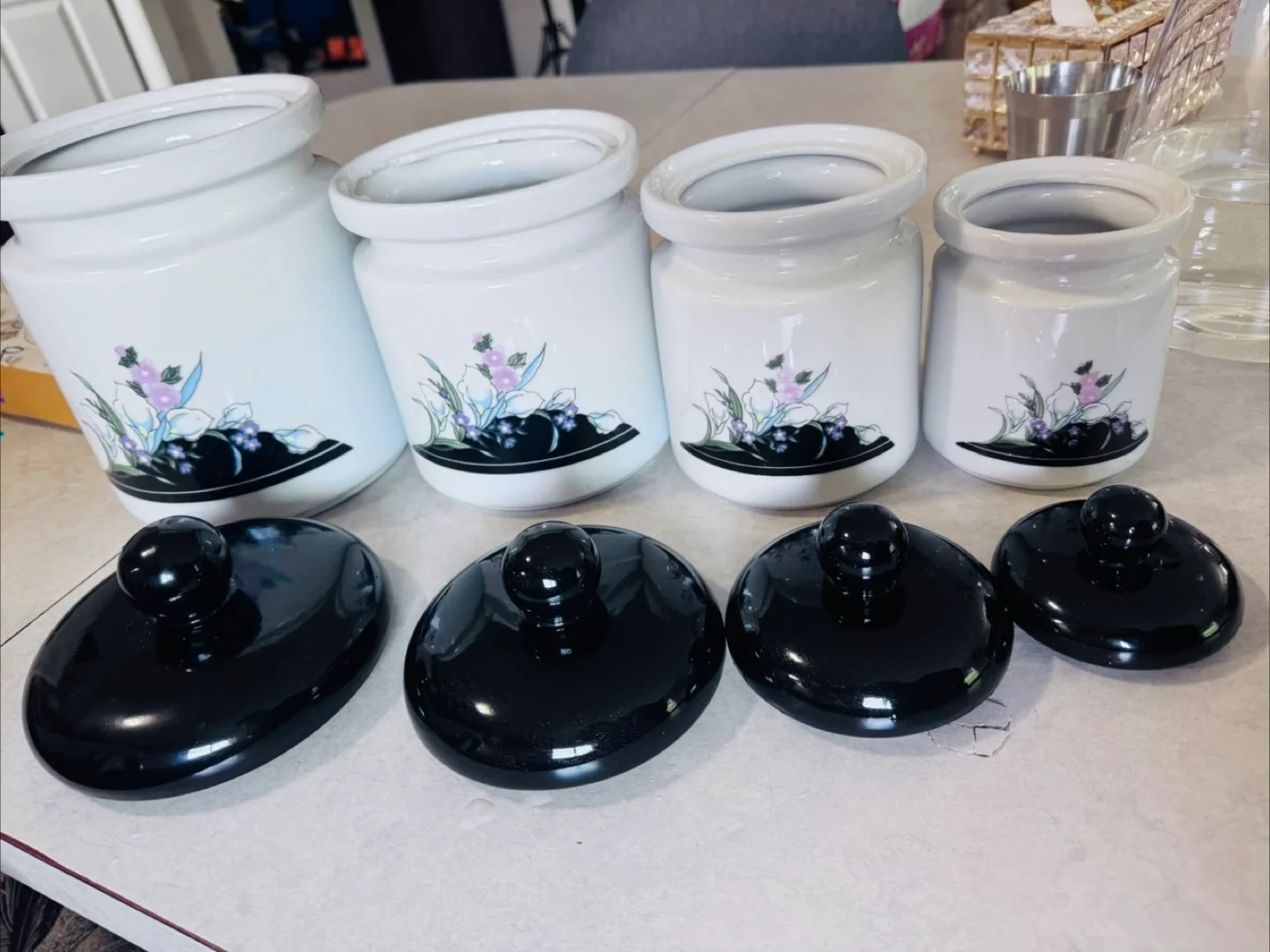 Vintage Ceramic Canister Set with Floral Design thumbnail