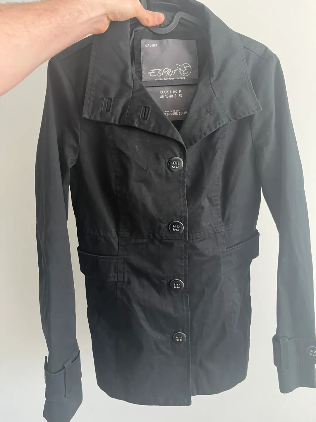 Esprit Black Trench Coat - Size 6