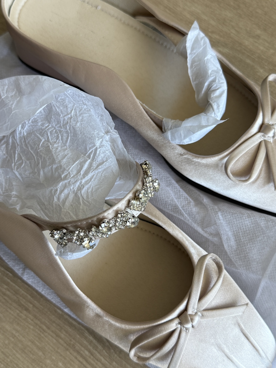 Beige Satin Ballet Flats with Bows - photo 4