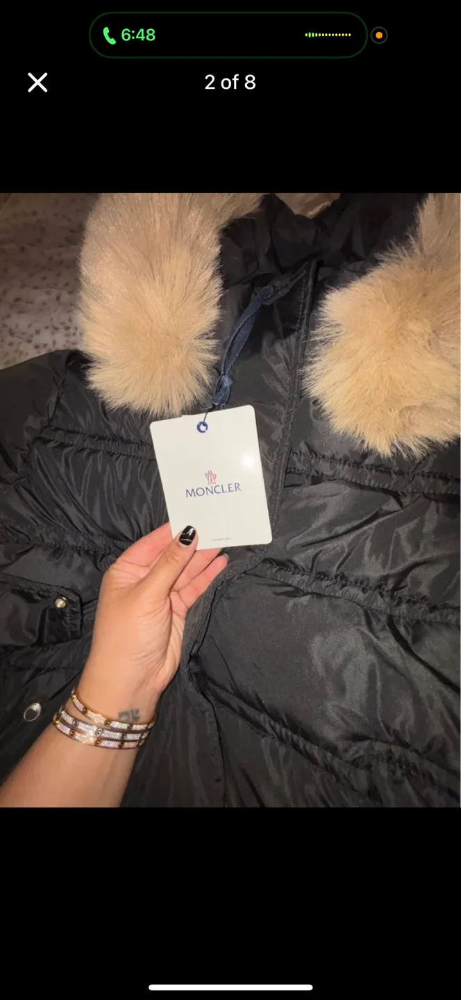 Moncler Black Padded Down Coat with Fur Hood image indicator(3)
