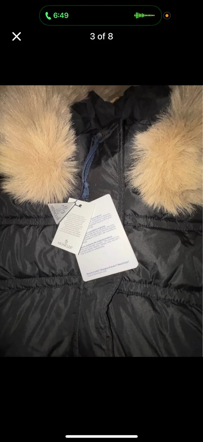 Moncler Black Padded Down Coat with Fur Hood image indicator(2)