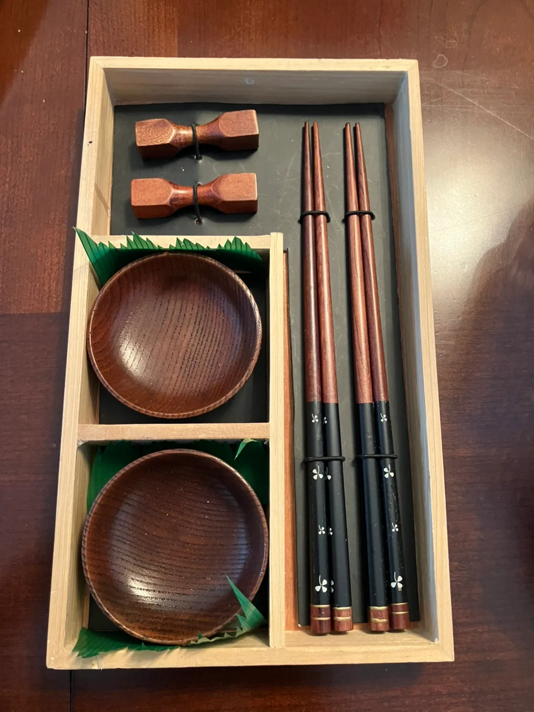 Wooden Chopstick Set with Bowls & Rests thumbnail