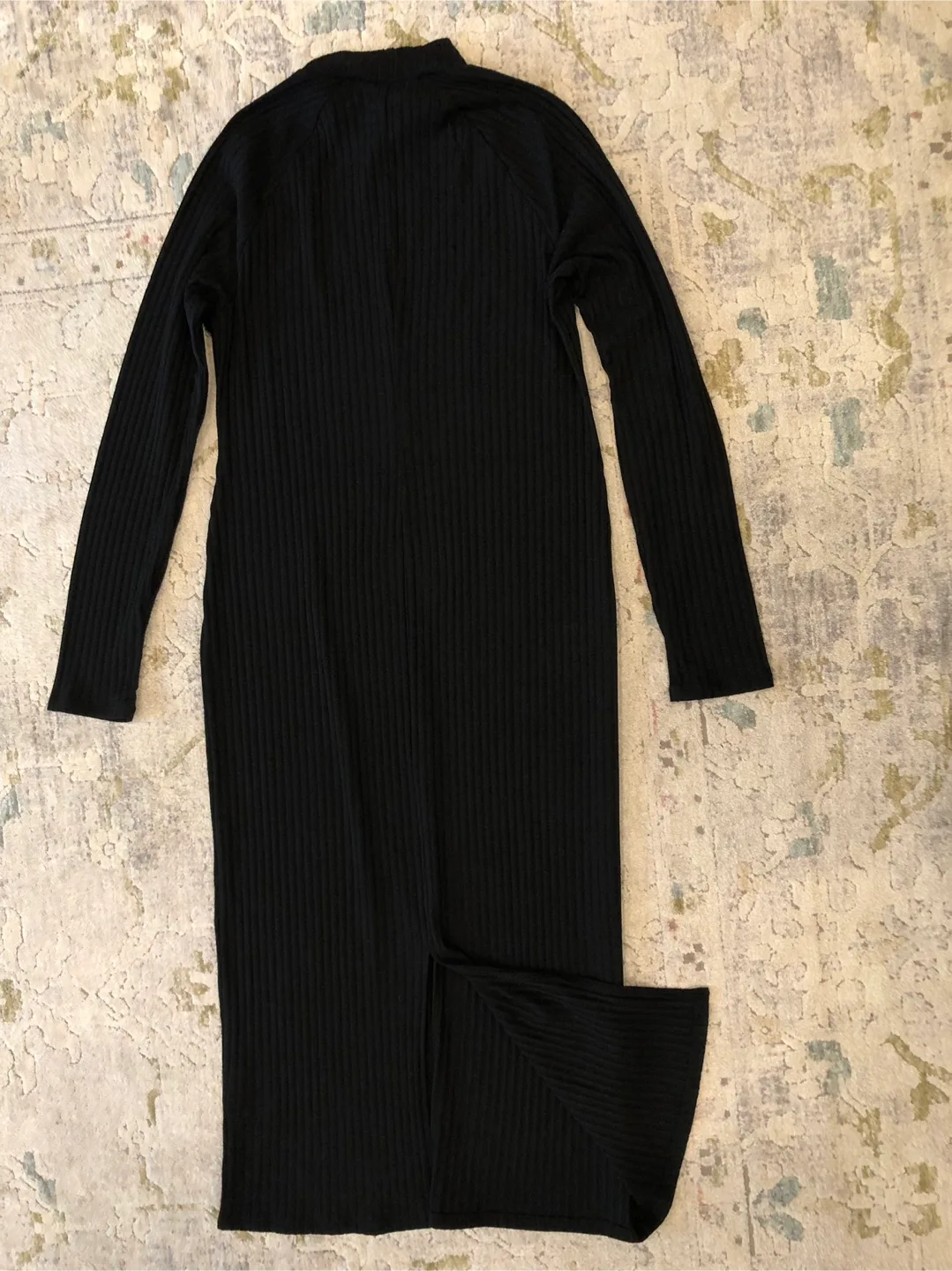 H&M Black Ribbed Knit Midi Dress - Size S thumbnail