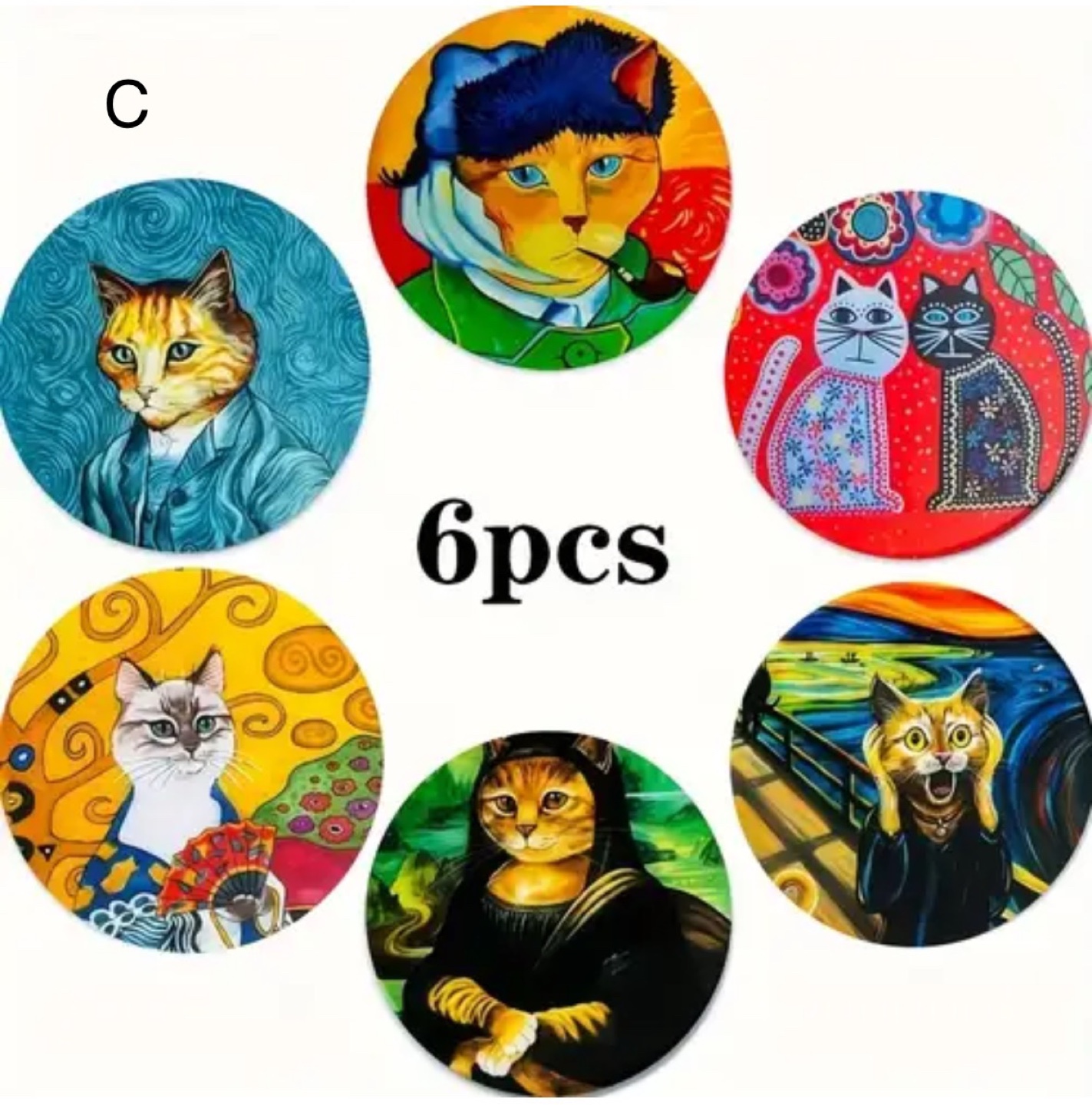 Brand New Set of 6 Wooden Dog/Cat Coasters - photo 3