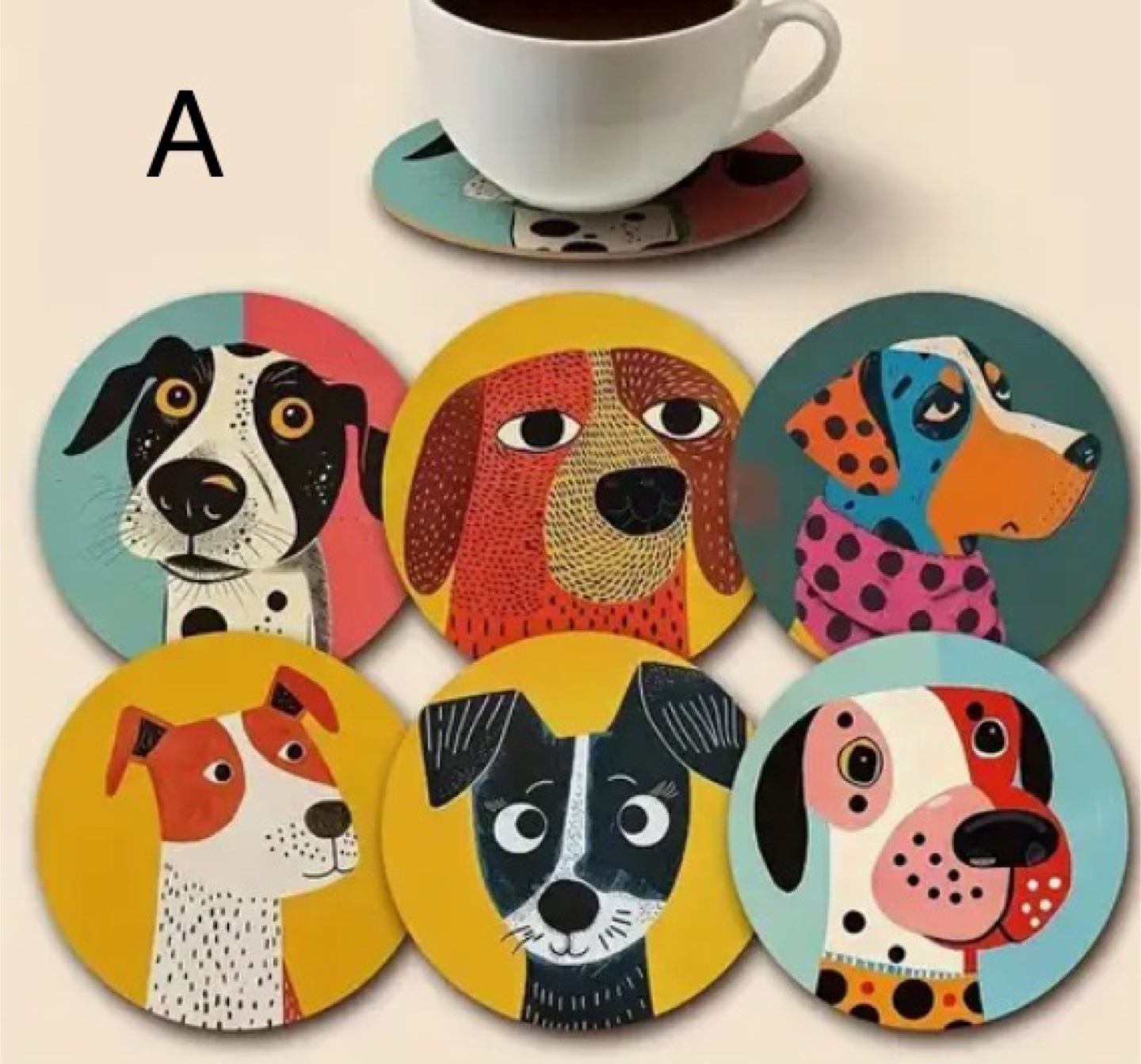 Brand New Set of 6 Wooden Dog/Cat Coasters