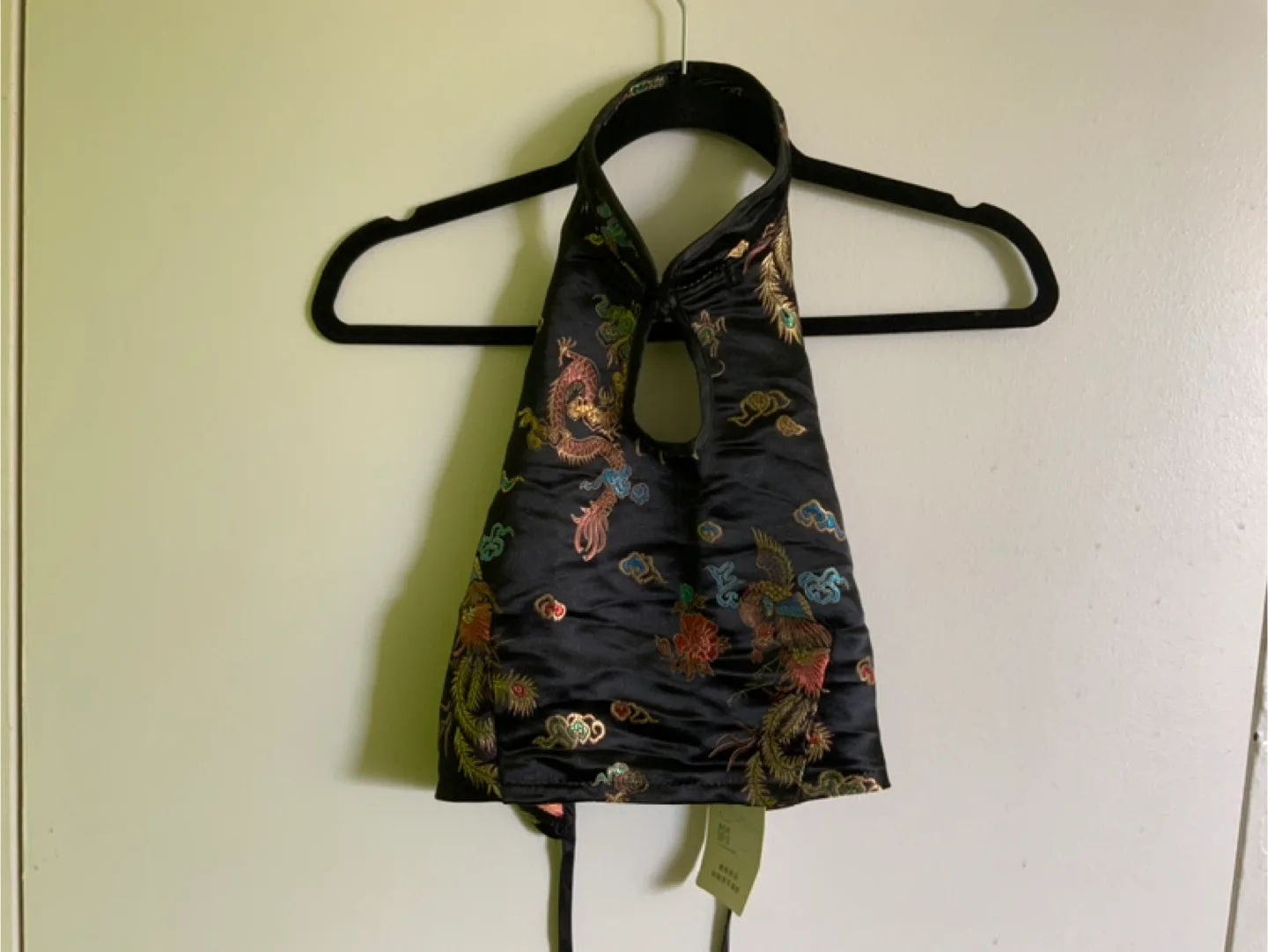 Black Halter with Embroidered Dragon Design thumbnail