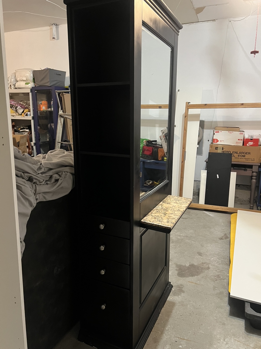 Black Vanity Tower with Mirror and Storage - photo 2