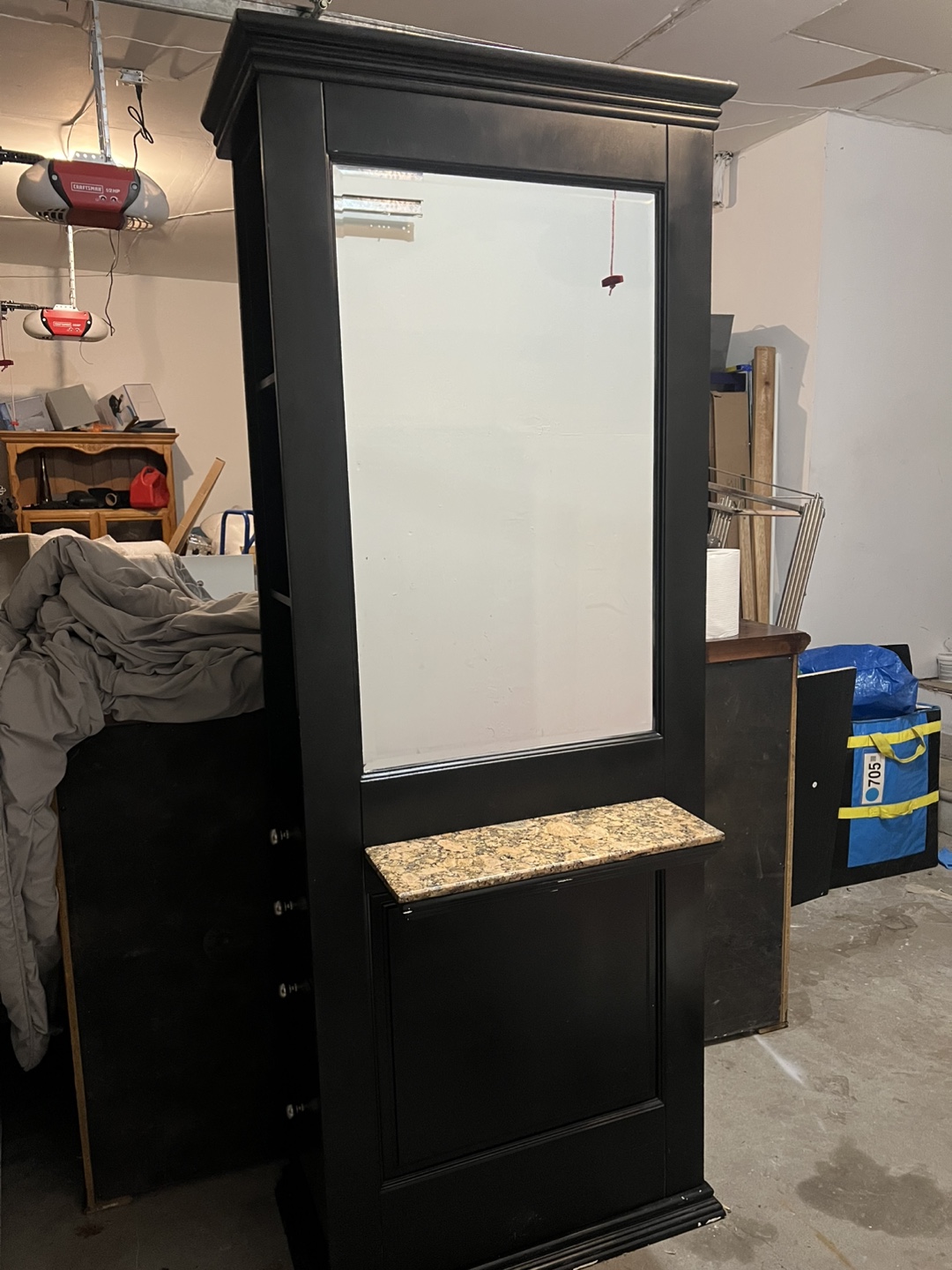 Black Vanity Tower with Mirror and Storage