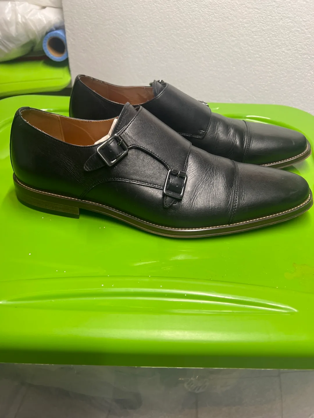 Nordstrom Men's Shop Black Leather Double Monk Strap Shoes thumbnail
