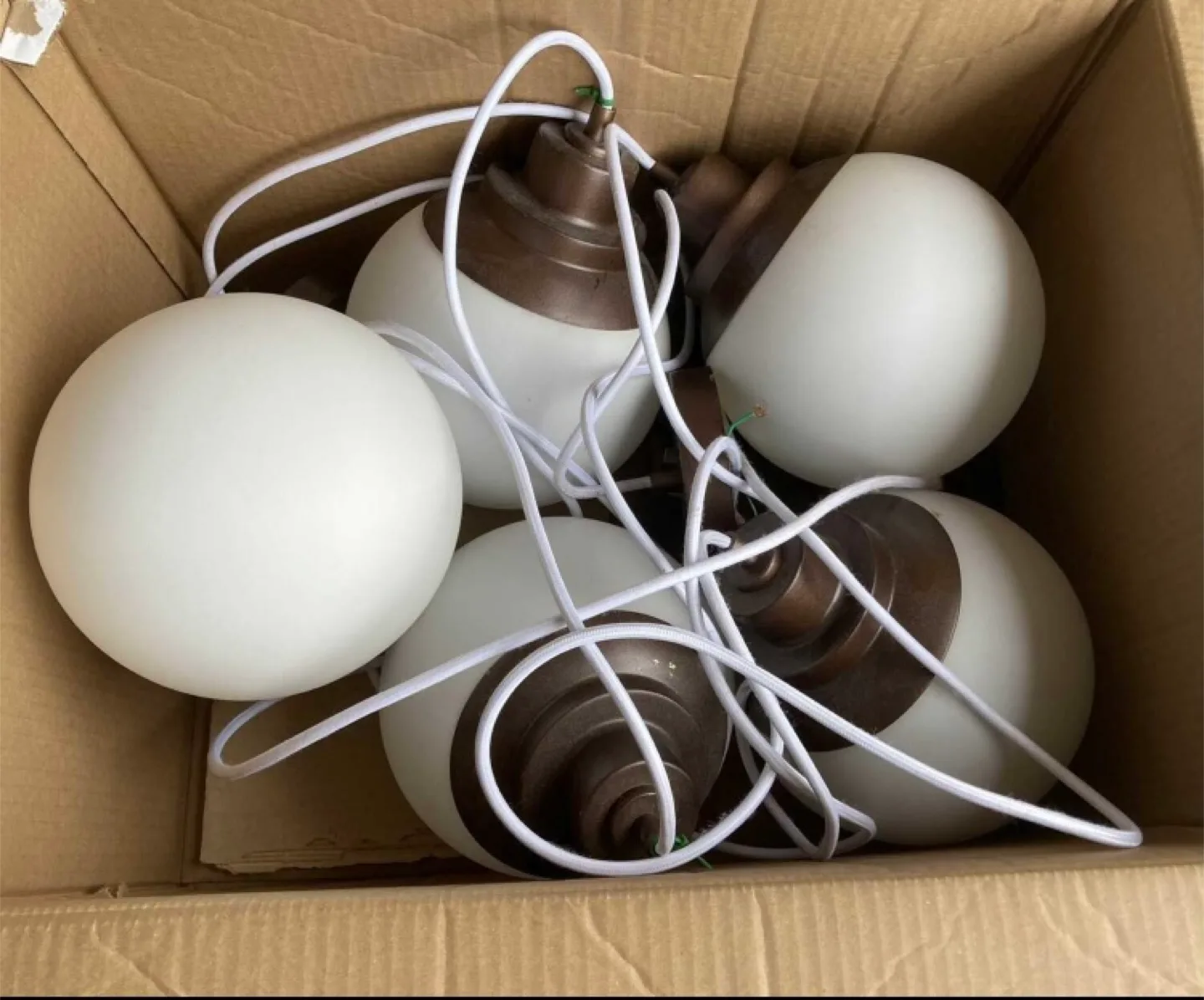 5 Globe Pendant Lights - Brown & White image indicator(2)