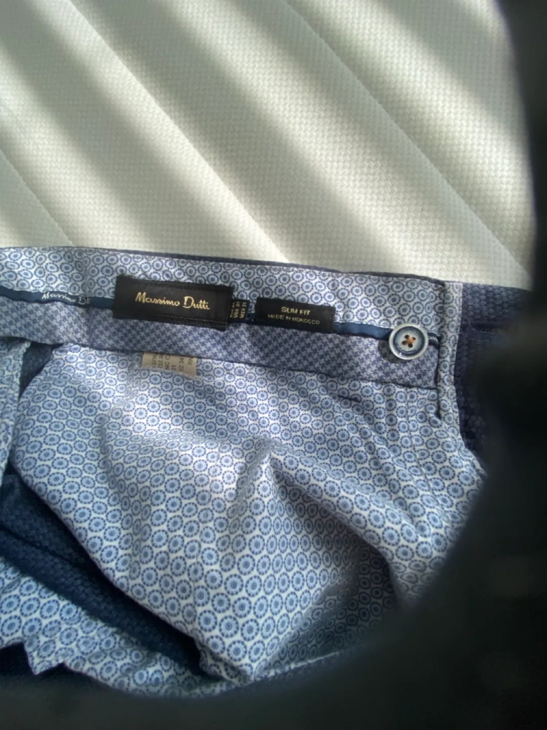 Massimo Dutti Blue Cotton Textured Pants image indicator(4)