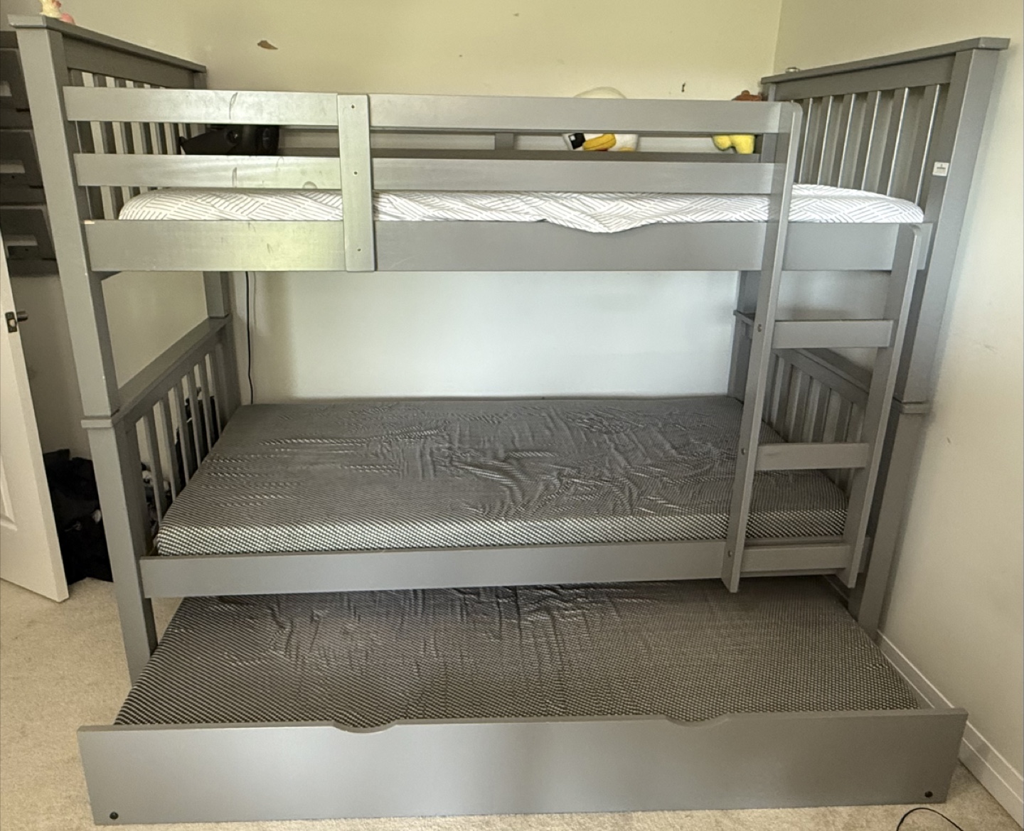 Grey Wooden Twin Bunk Bed with Trundle - photo 2