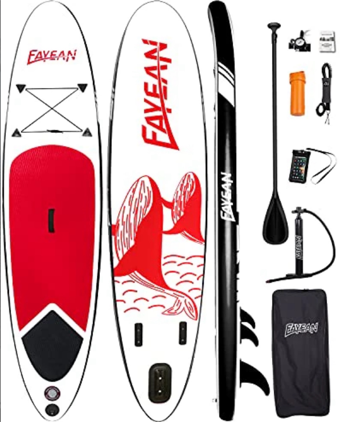 FAYEAN Inflatable Stand Up Paddle Board - Red/White