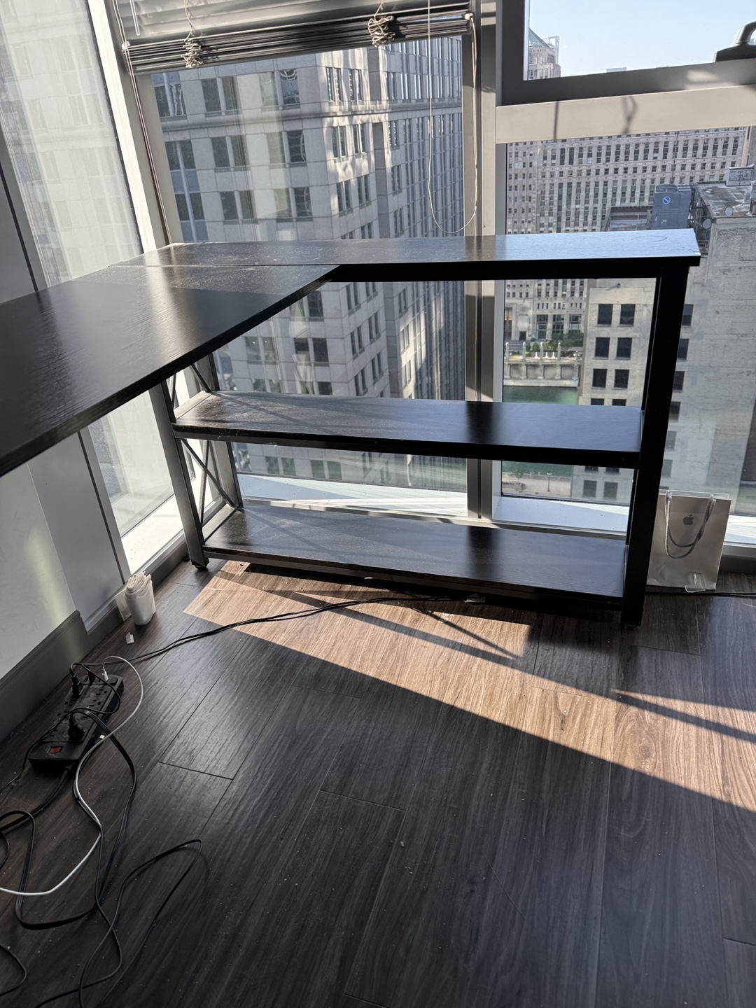 Black L-Shaped Corner Desk with Shelves