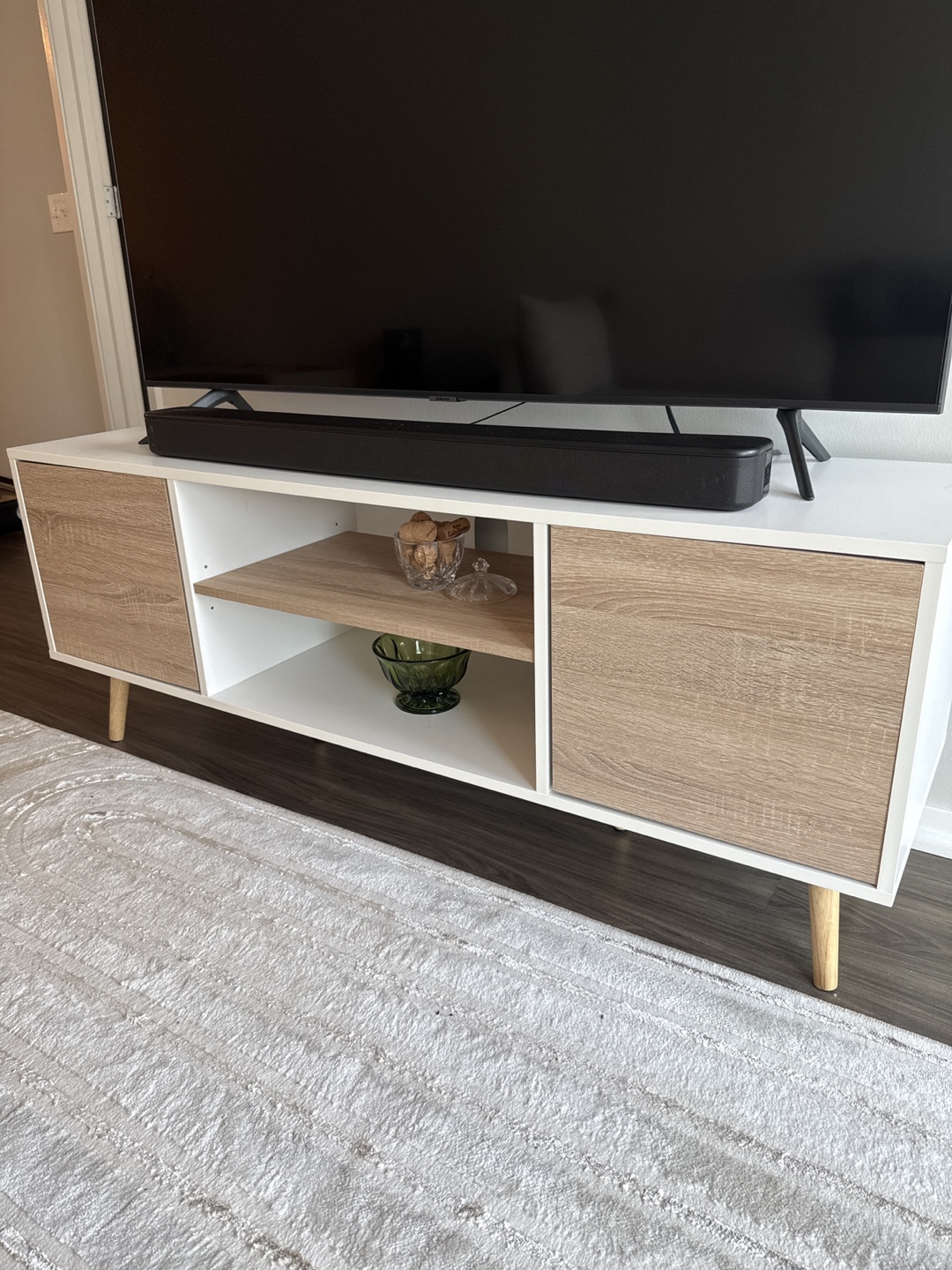 Modern TV Stand - White & Wood - photo 4