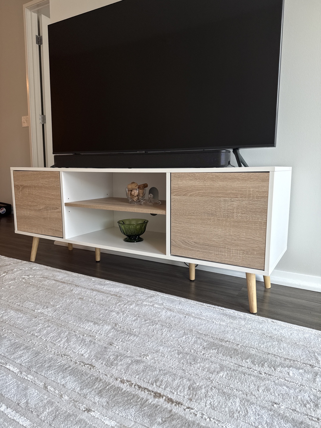 Modern TV Stand - White & Wood - photo 3