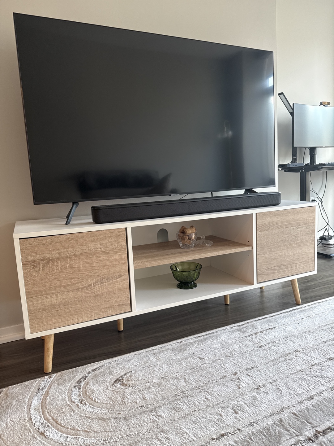 Modern TV Stand - White & Wood - photo 2