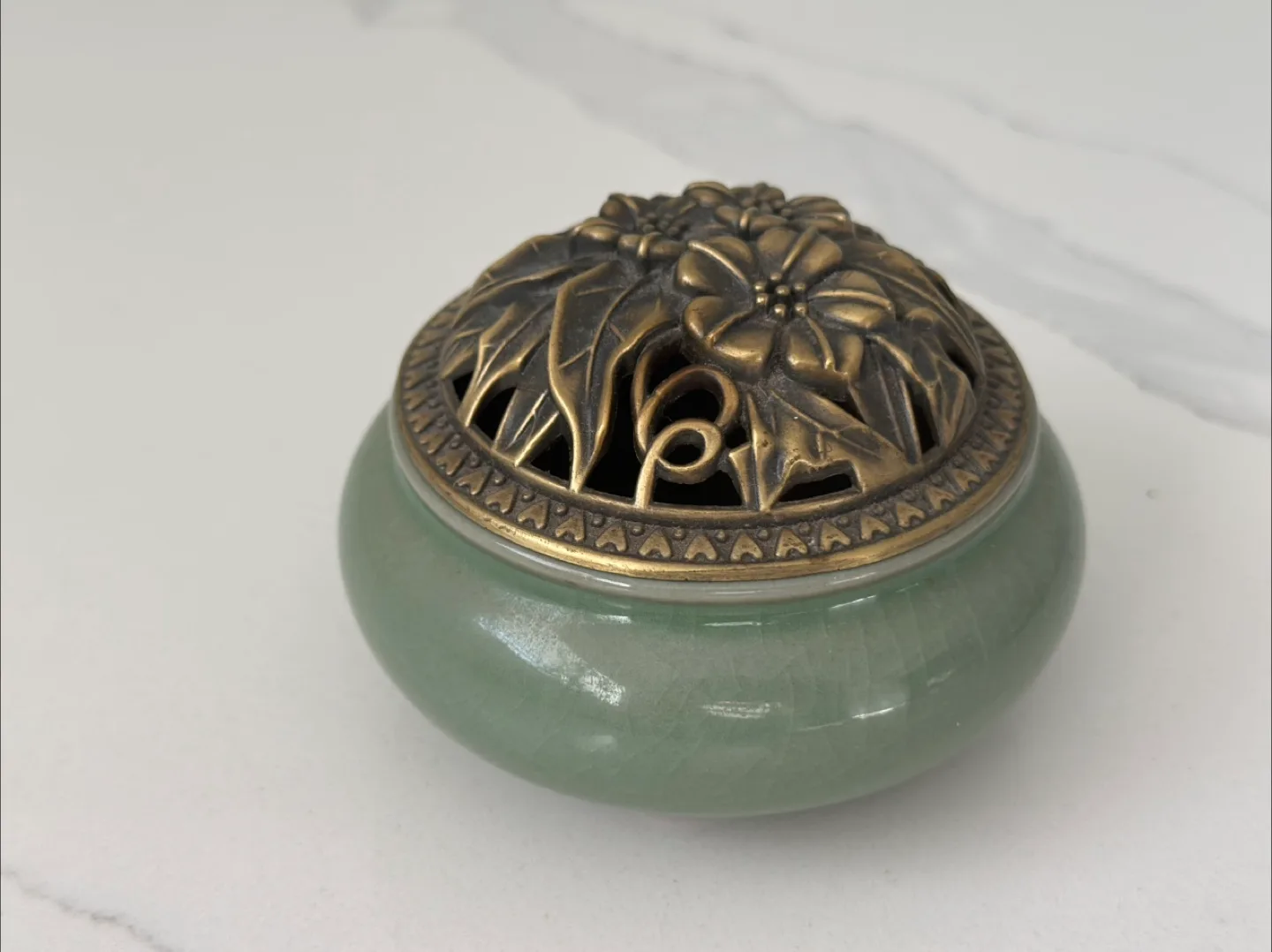 Ceramic Incense Burner with Bronze Floral Design thumbnail