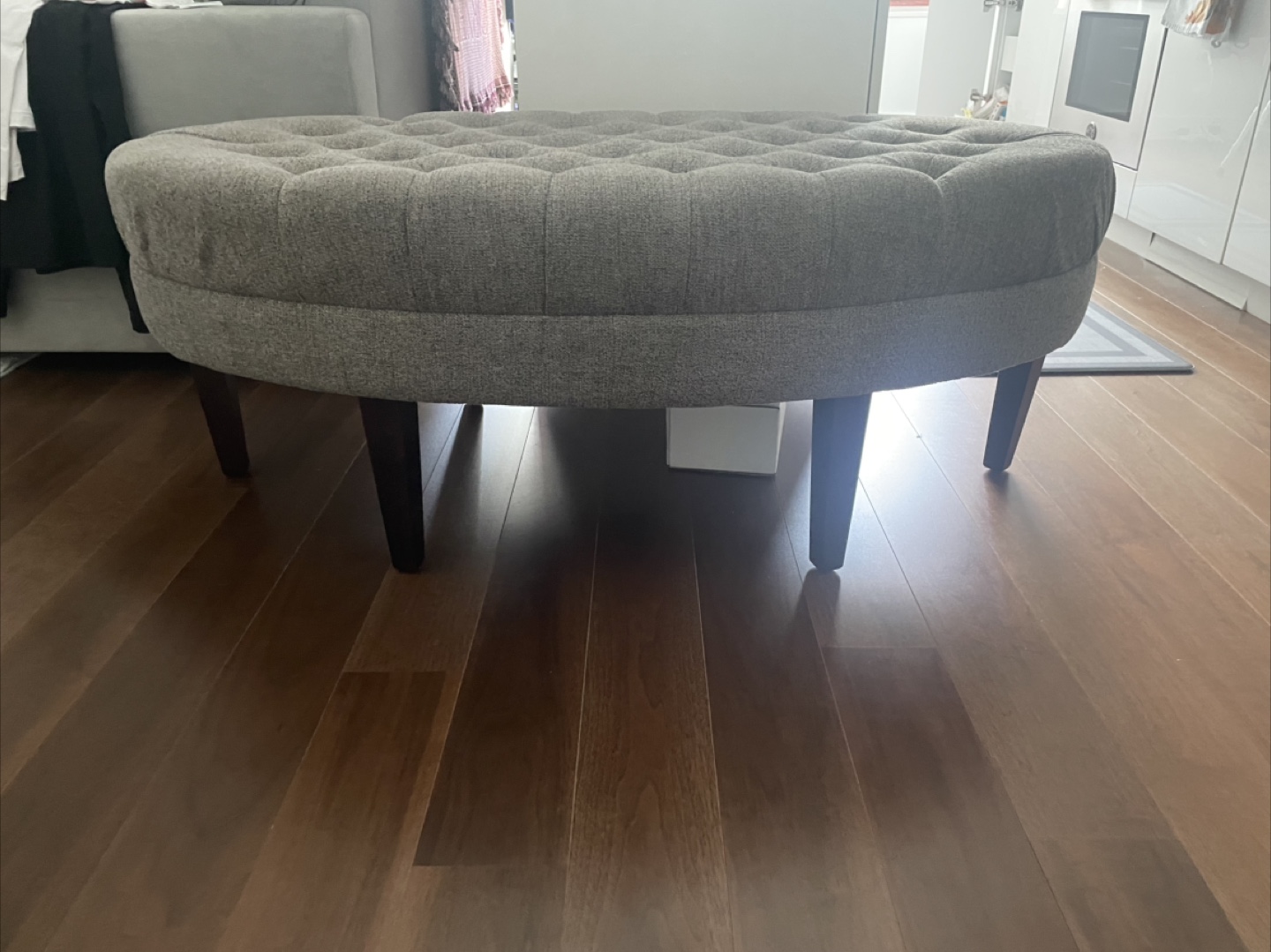 Gray Tufted Round Ottoman - photo 2