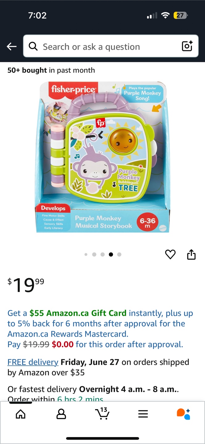 Fisher-Price Purple Monkey Musical Storybook (6-36m)
