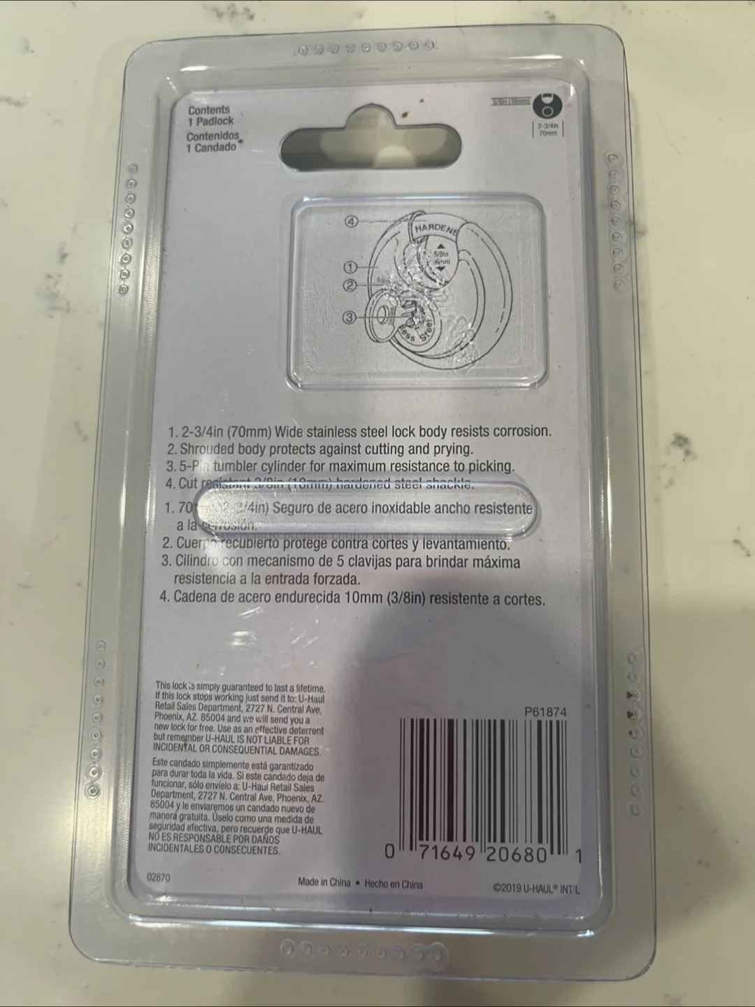 U-Haul Storage Lock - 2-3/4" (70mm) Stainless Steel image indicator(2)