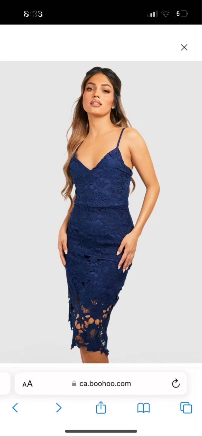 Boohoo Navy Blue Lace Midi Dress thumbnail