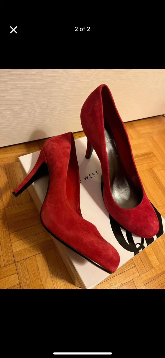 Nine West Red Suede Heels, Size 9 thumbnail