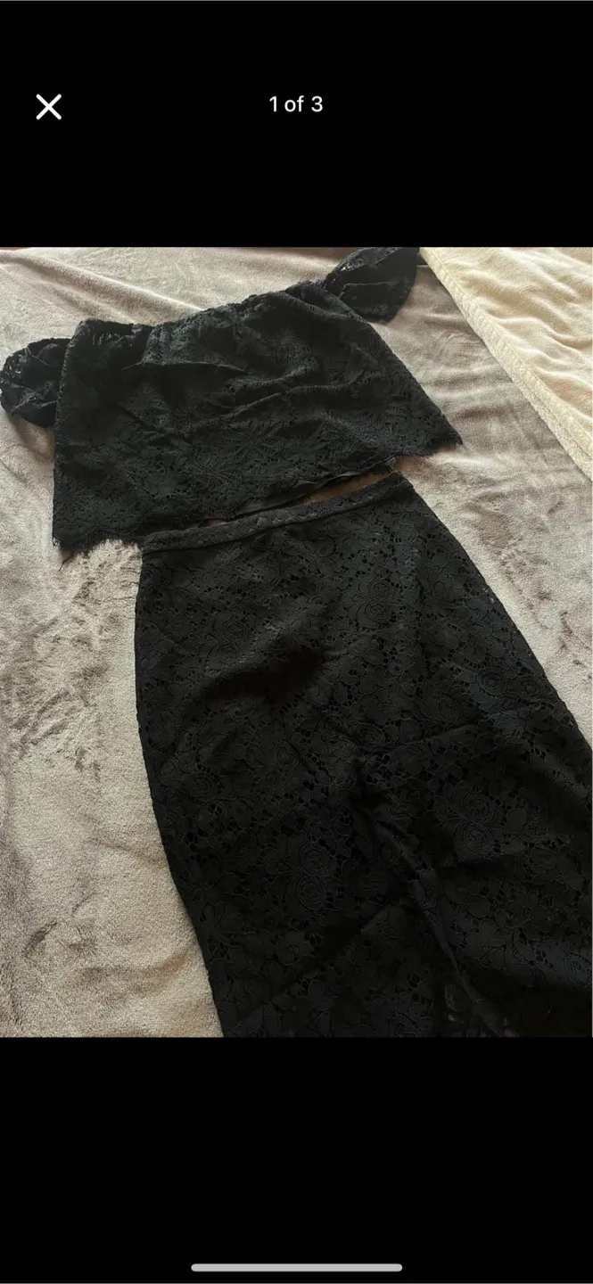 Black Lace Two-Piece Set with Top and Skirt thumbnail