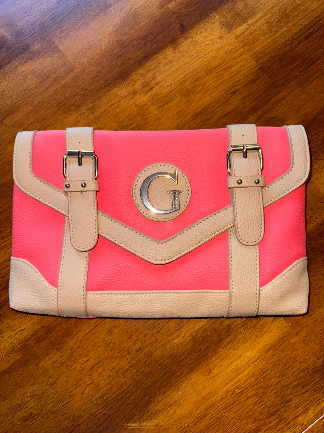 Guess Pink & Beige Clutch with Chain thumbnail