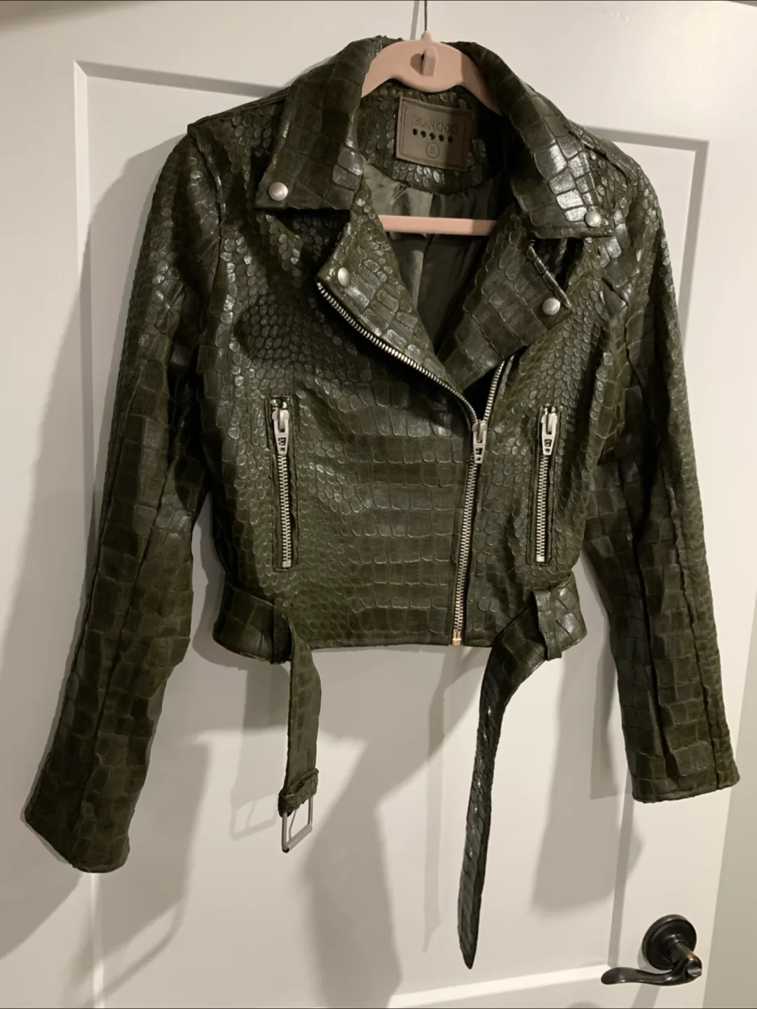 Blank NYC Olive Green Faux Leather Jacket - Size S thumbnail