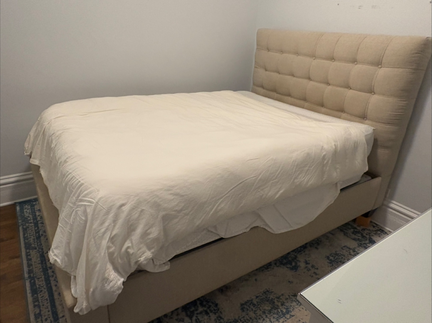 Beige Upholstered Bed frame with Headboard - photo 2