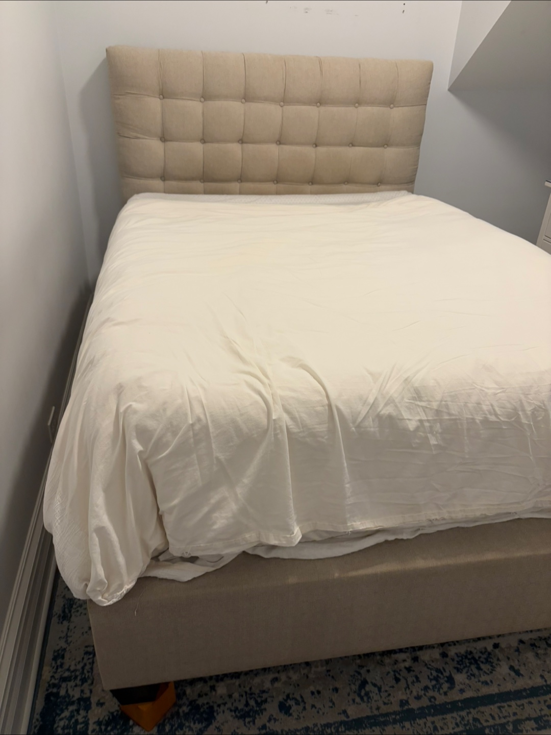Beige Upholstered Bed frame with Headboard