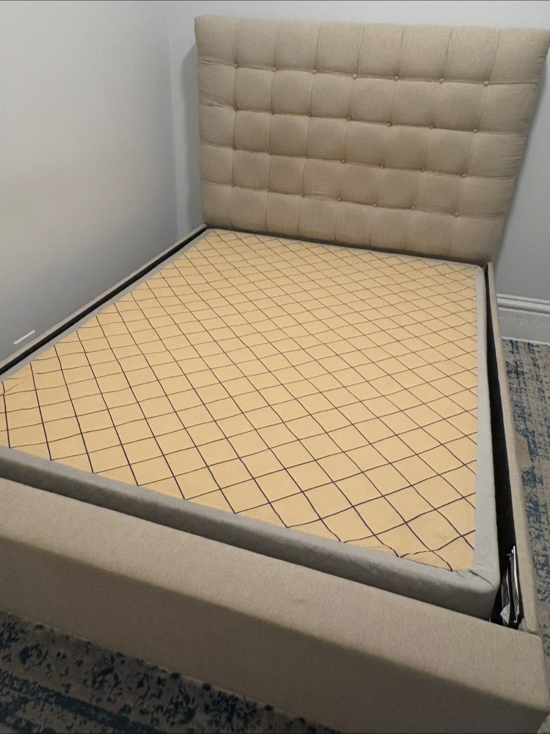 Beige Upholstered Bed frame with Headboard - photo 3