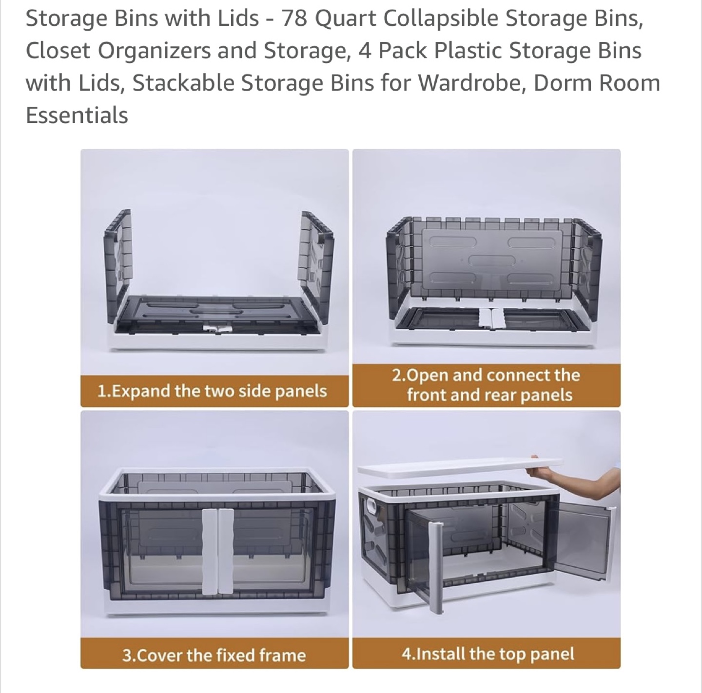 78 Quart Collapsible Storage Bins with Lids - 3 Pack - photo 3