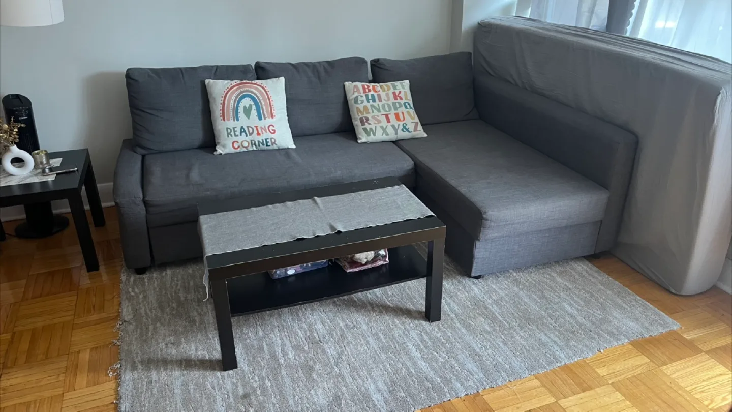 IKEA Sofa bed with coffee table + Rug thumbnail