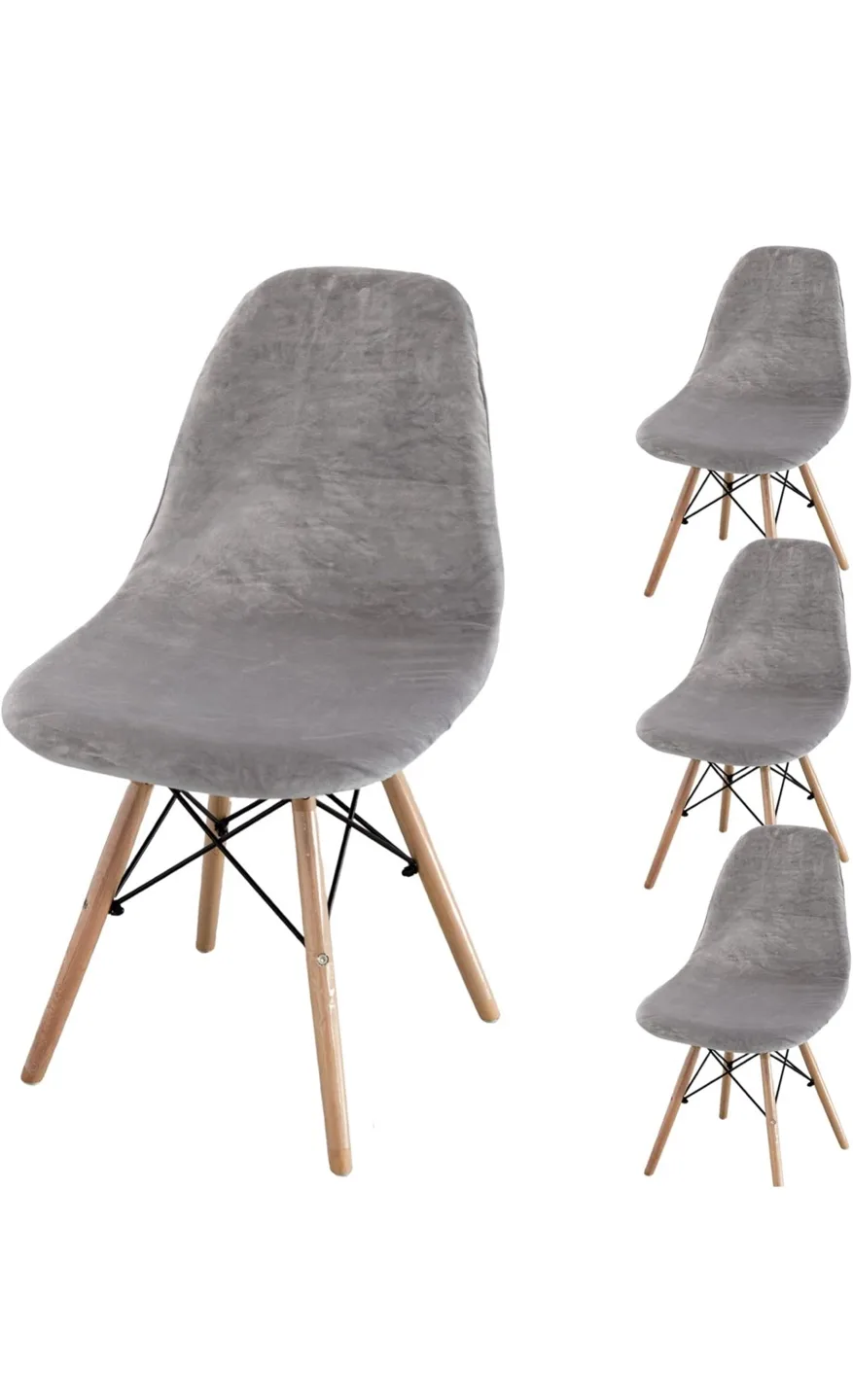 Sliver Grey Velvet Chair Covers Set of 4 thumbnail