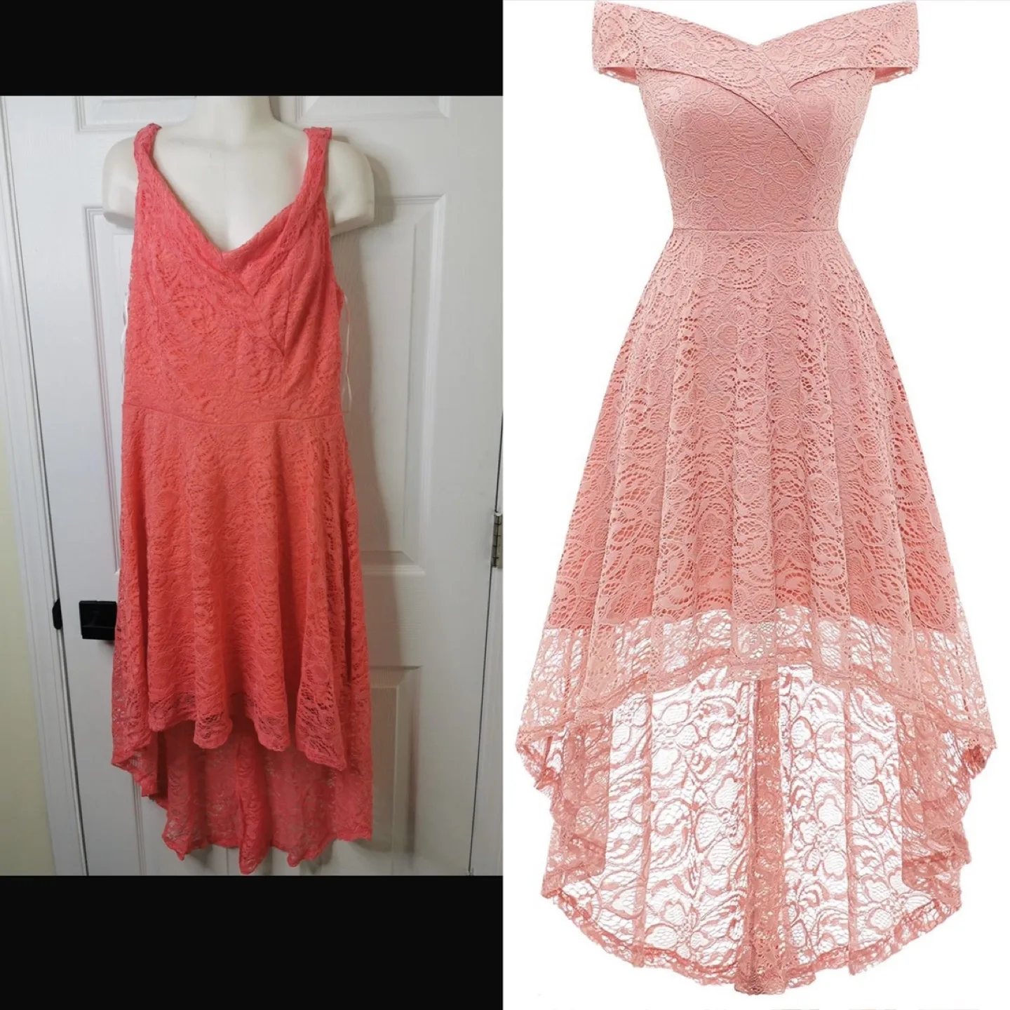 NEW! HomRain Elegant Lace Off The Shoulder High Low Hem Dress thumbnail