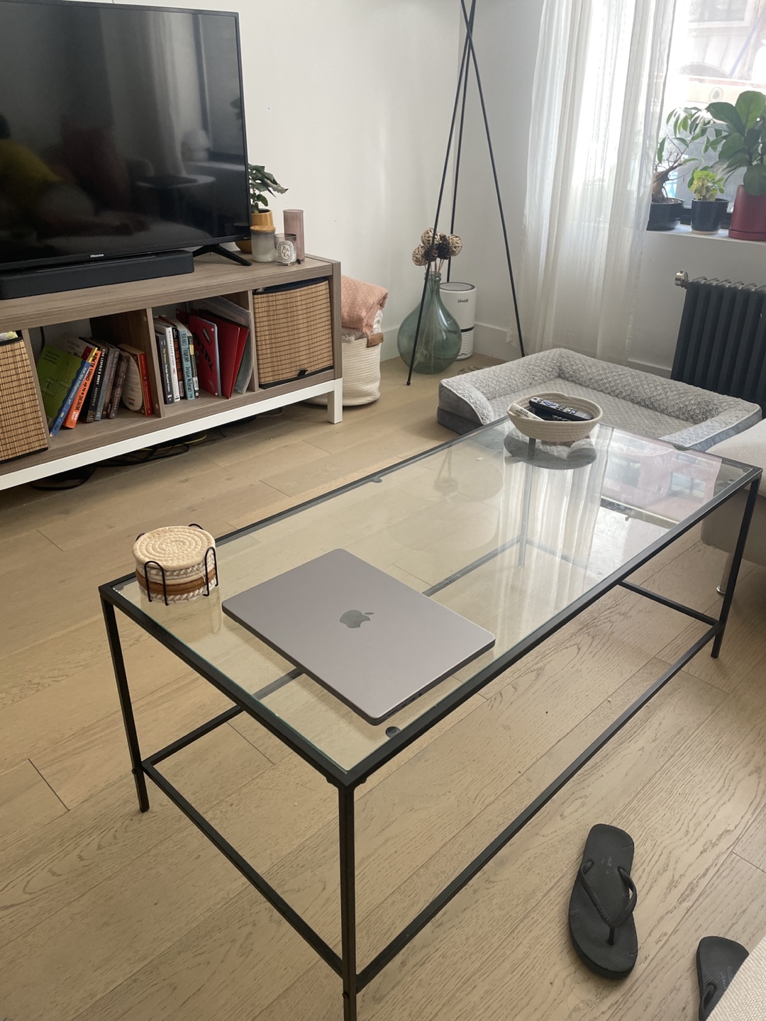Black Metal & Glass Coffee Table Set