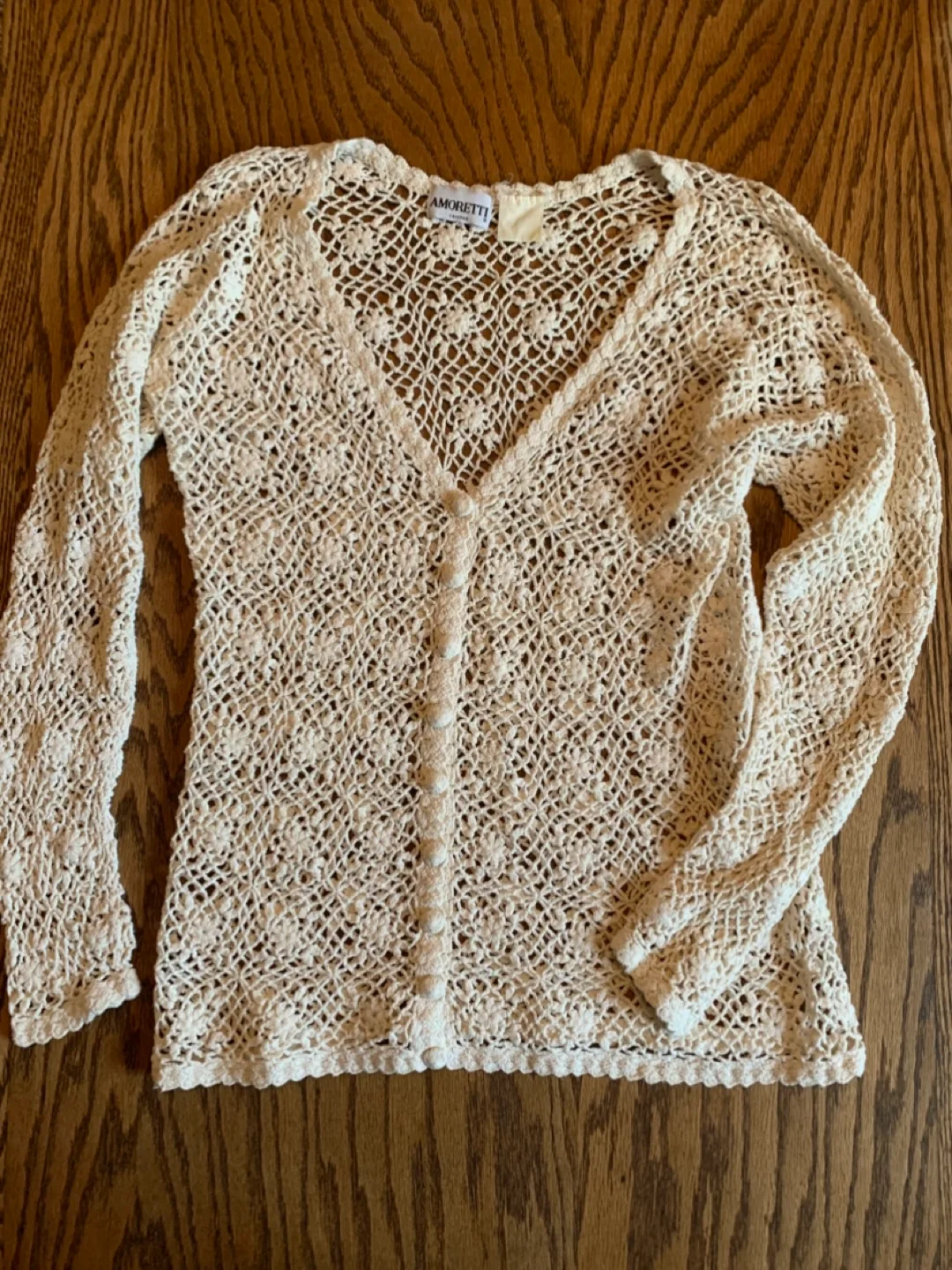 90s vintage Amoretti Crochet Cardigan Cream thumbnail