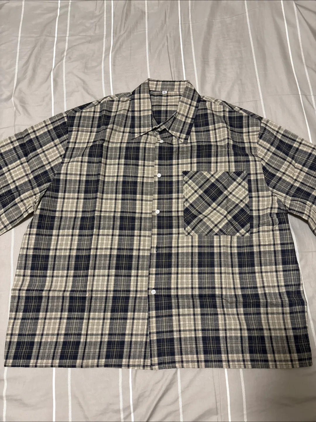 Plaid Boxy Cropped Short Sleeve Button Up thumbnail