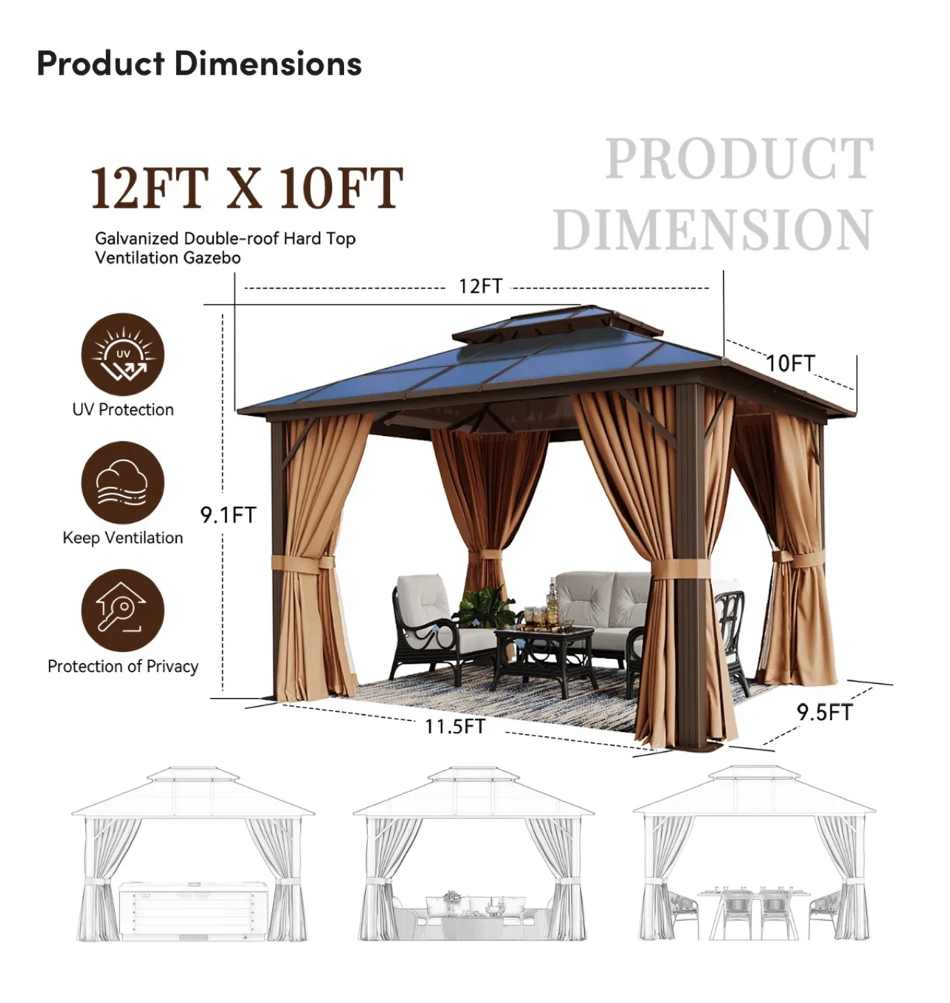 Double Top Gazebo (12FT x 10FT) image indicator(3)