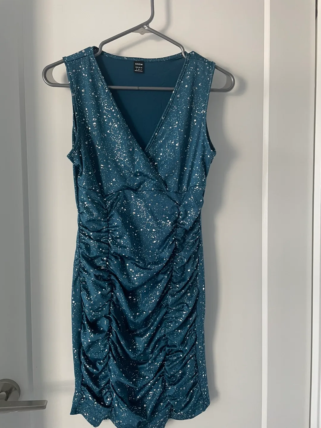 Shein Blue Ruched Mini Dress - Size S thumbnail