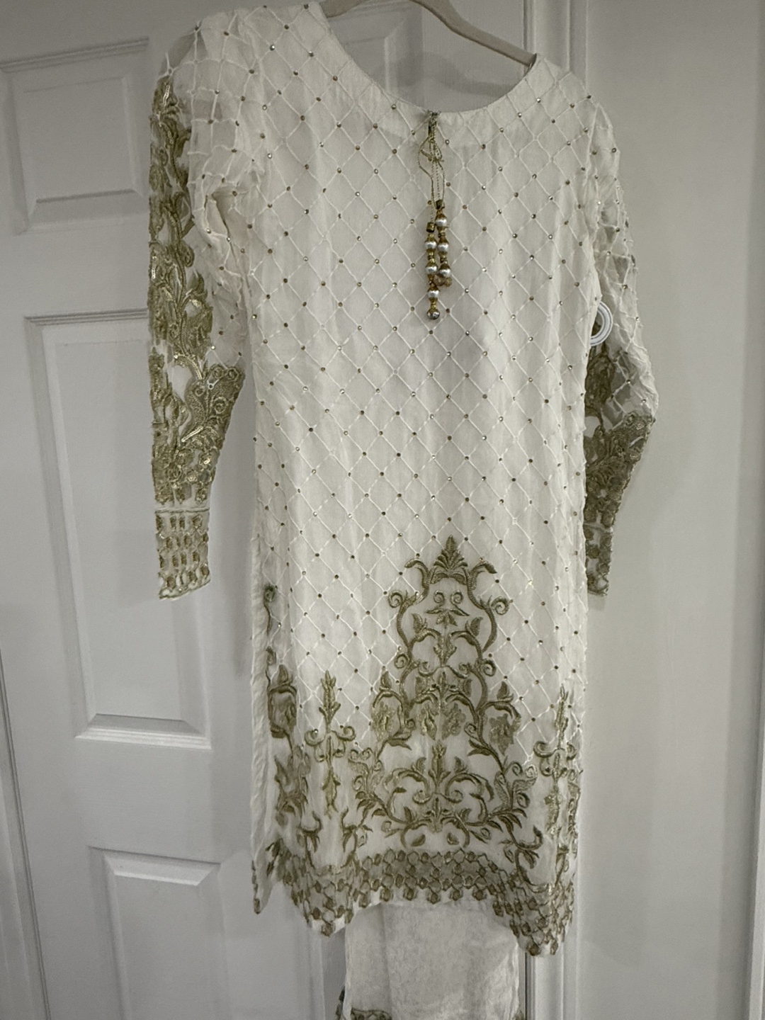 White & Gold Embroidered pakistani dress