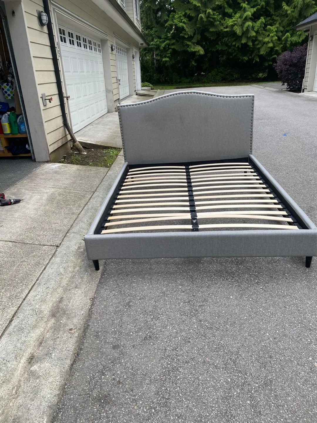 Queen Grey Upholstered Bed Frame thumbnail